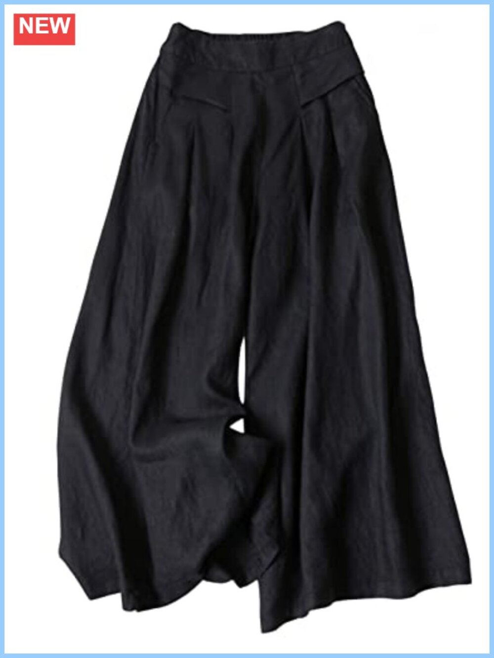Cotton Linen Wide Leg Culottes Capri Pants Elastic Waist Pull-On Palazzo